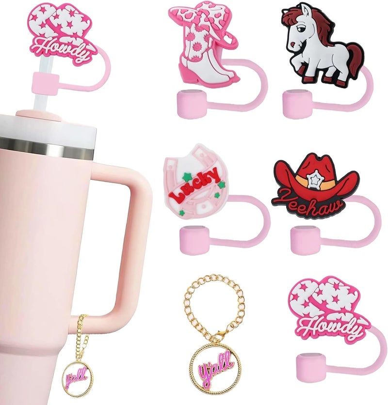 TSIMPLE Cowgirl, Cowboy Straw Cover Compatible with Stanley Tumbler - 5PCS Silicone Straw Cover and 1PCS Cute Keychain Tumbler Accessories - Cowgirl, Cowboy Gifts, Accessories, Decorations - Image 1